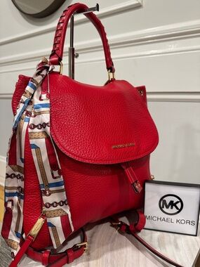 Michael Kors Viv Red Leather Convertible Backpack Crossbody
